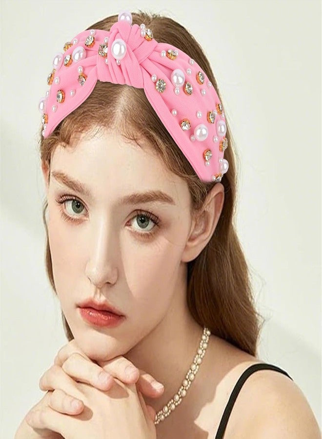 AMCAMI Pink Knotted Pearls Headband Cute Headbands for Women Girls Knot beaded Lavender Headband Dressy Jeweled Headbands Hair Accessories for Women Girls - Image 4